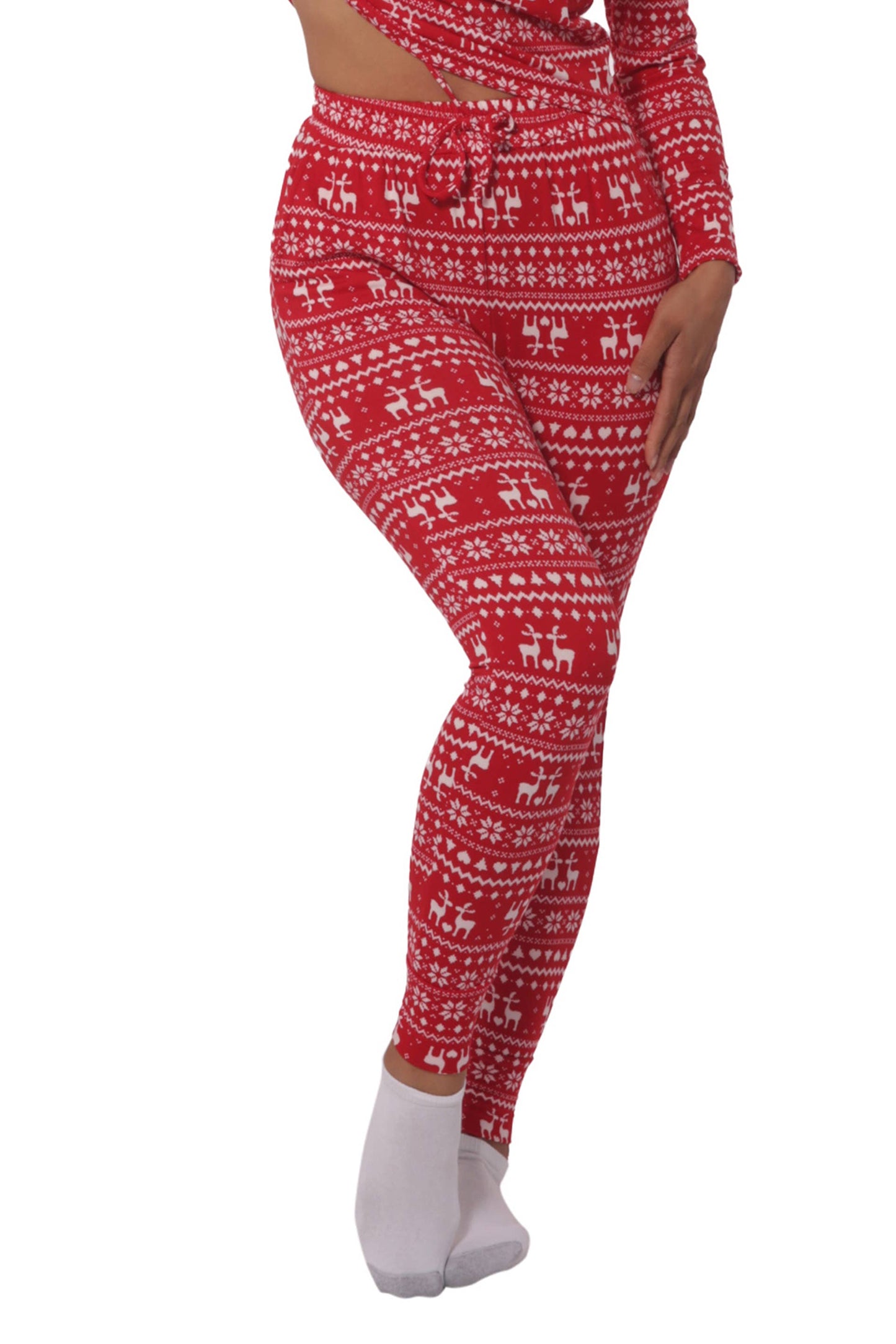 Womens Holiday Long Sleeve Top & Sweatpants Pajamas Set-Red