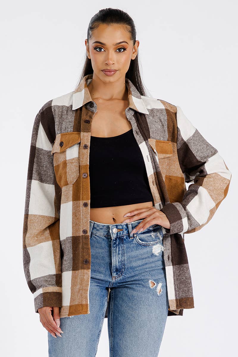 Boyfriend Oversized Soft Flannel Shacket-Camel