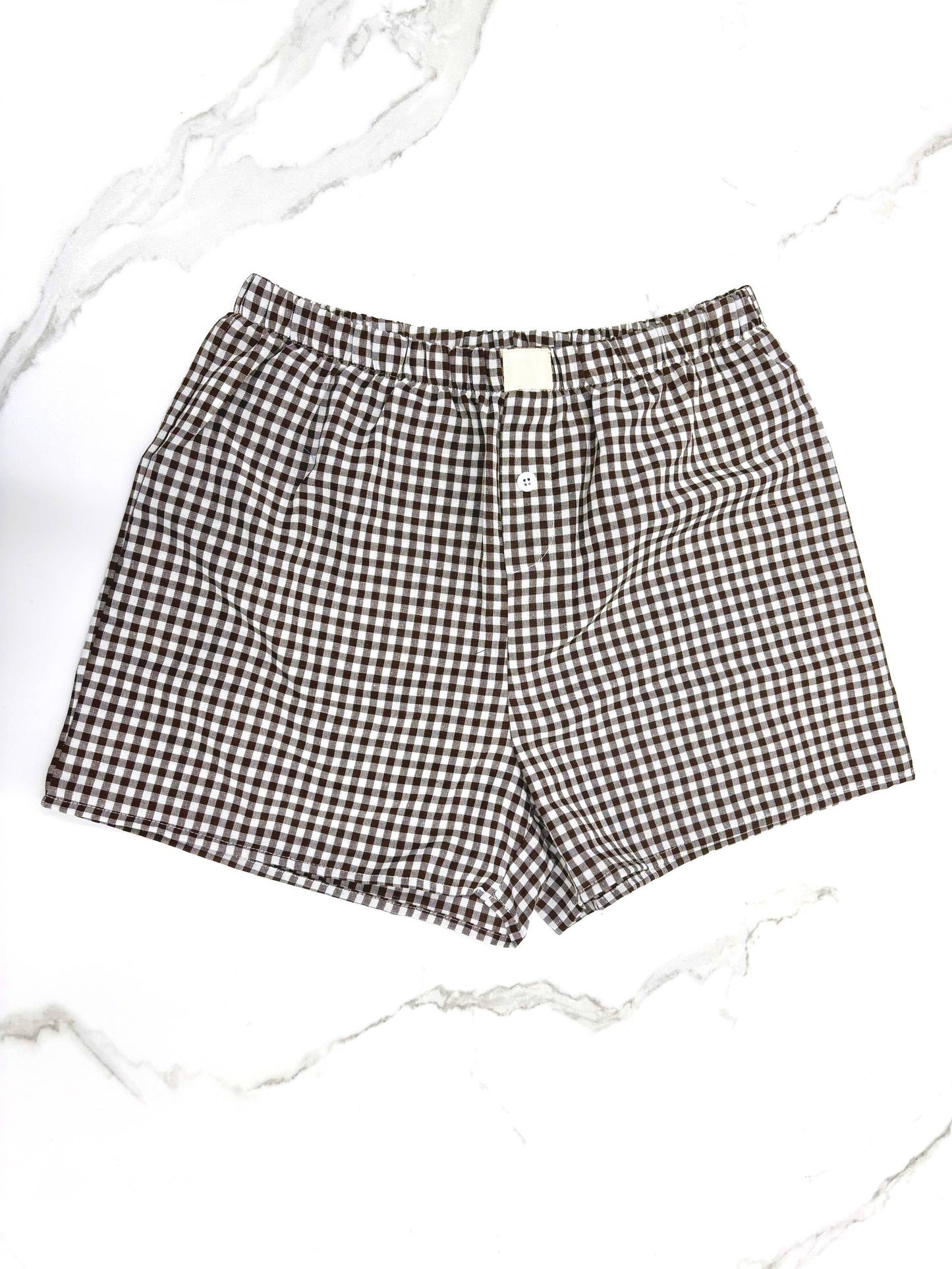 Gingham High-Rise Boxer Shorts: Brown