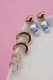 BLUE CERAMIC PORCELAIN TRIO HUGGIE HOOP EARRINGS