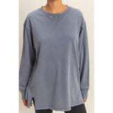 Mineral Washed Drop Shoulder Long Sleeve Tee-Navy