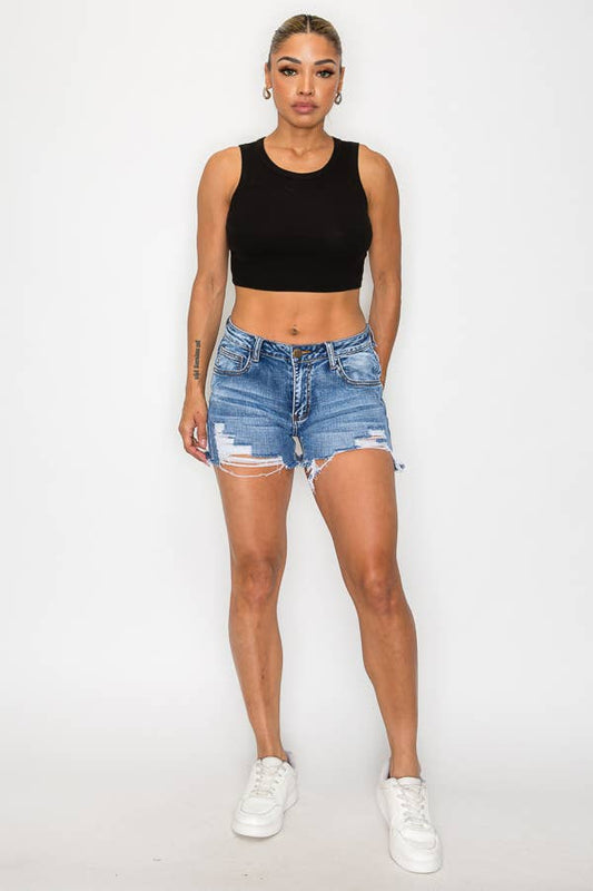Lena Vintage Ripped Denim Shorts