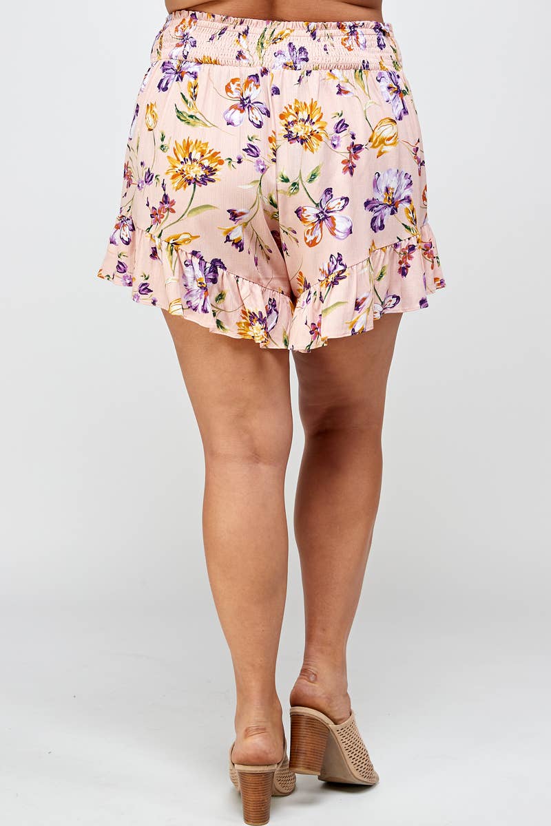 Floral Print Ruffled Plus Size Shorts