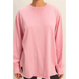 Mineral Washed Drop Shoulder Long Sleeve Tee-Pink
