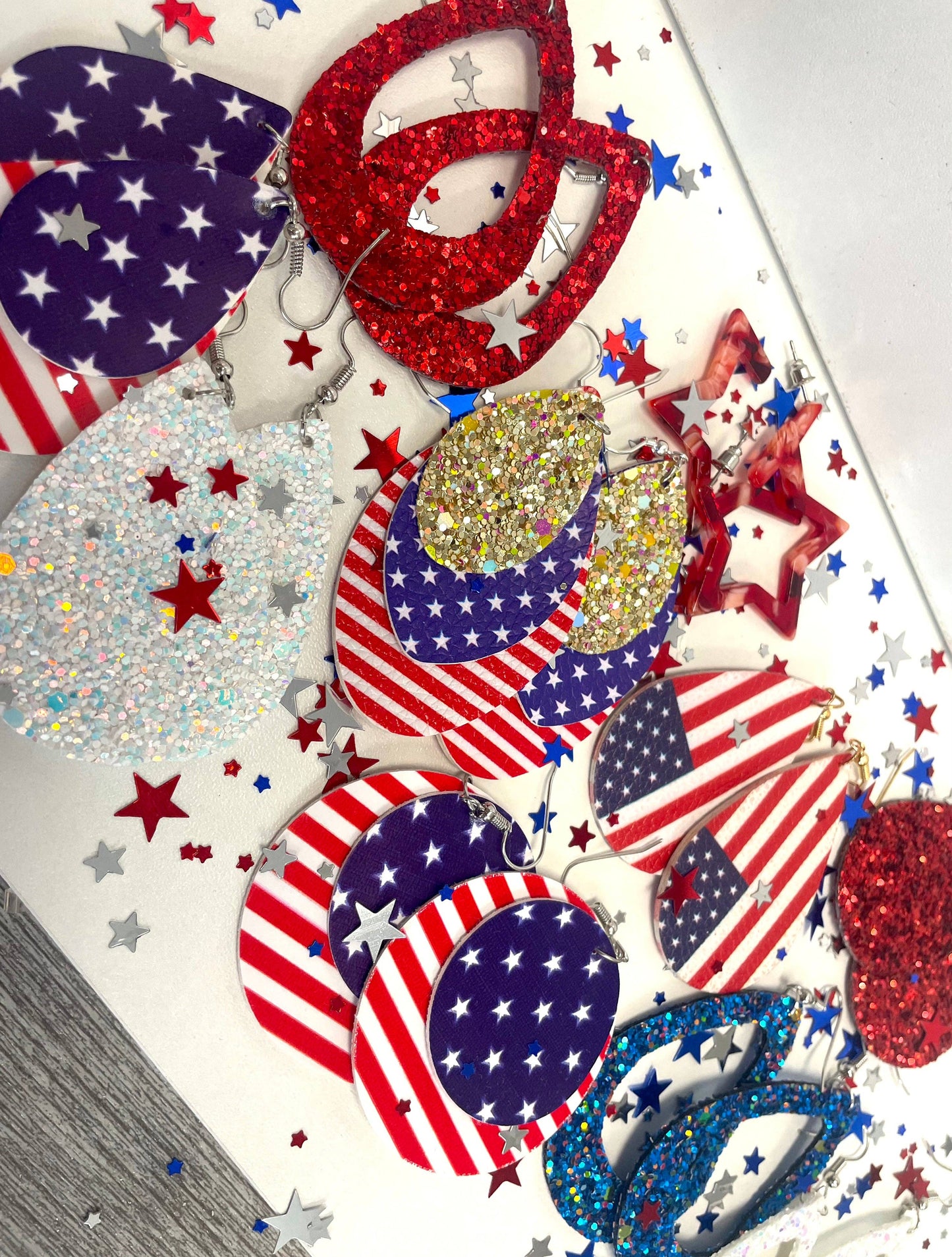 Patriotic Glitter Leather Earrings
