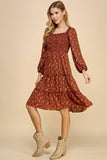 TIERED DRESS W/SMOCKING & LONG SLEEVE