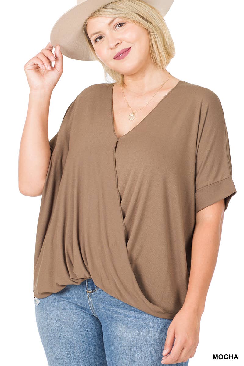 Plus Rayon Span Crepe Layered Look Draped Front Top