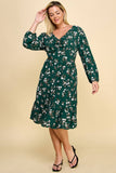 PLUS SIZE RUFFLED FLORAL FIT & FLARE MIDI DRESS