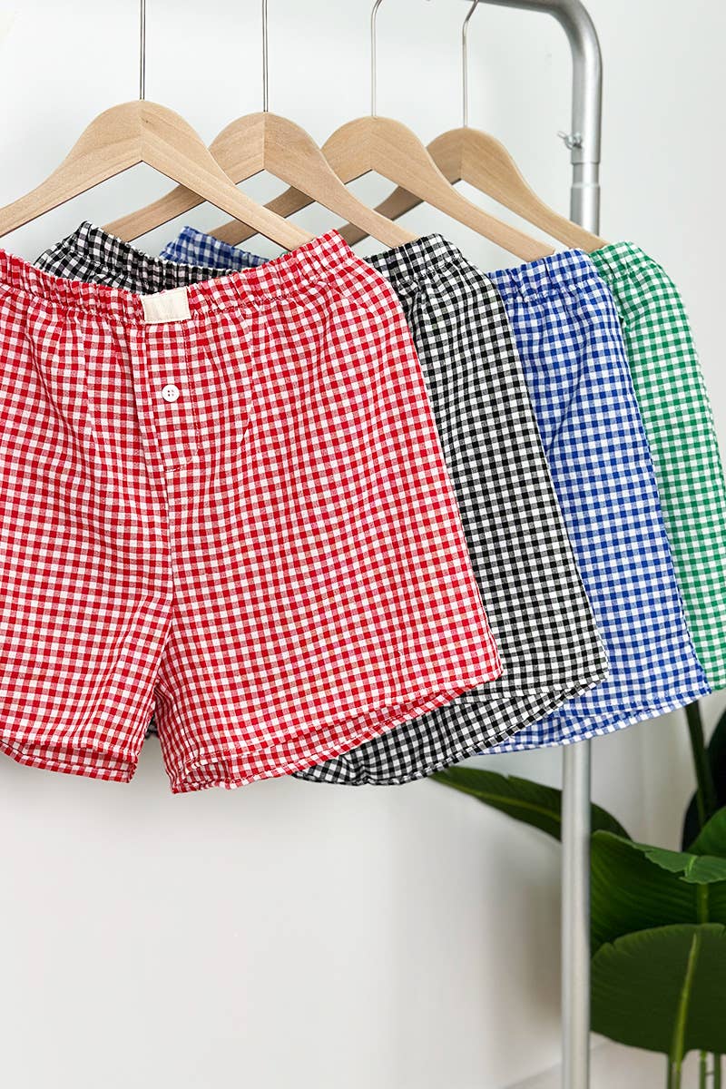 Gingham High-Rise Shorts: Black