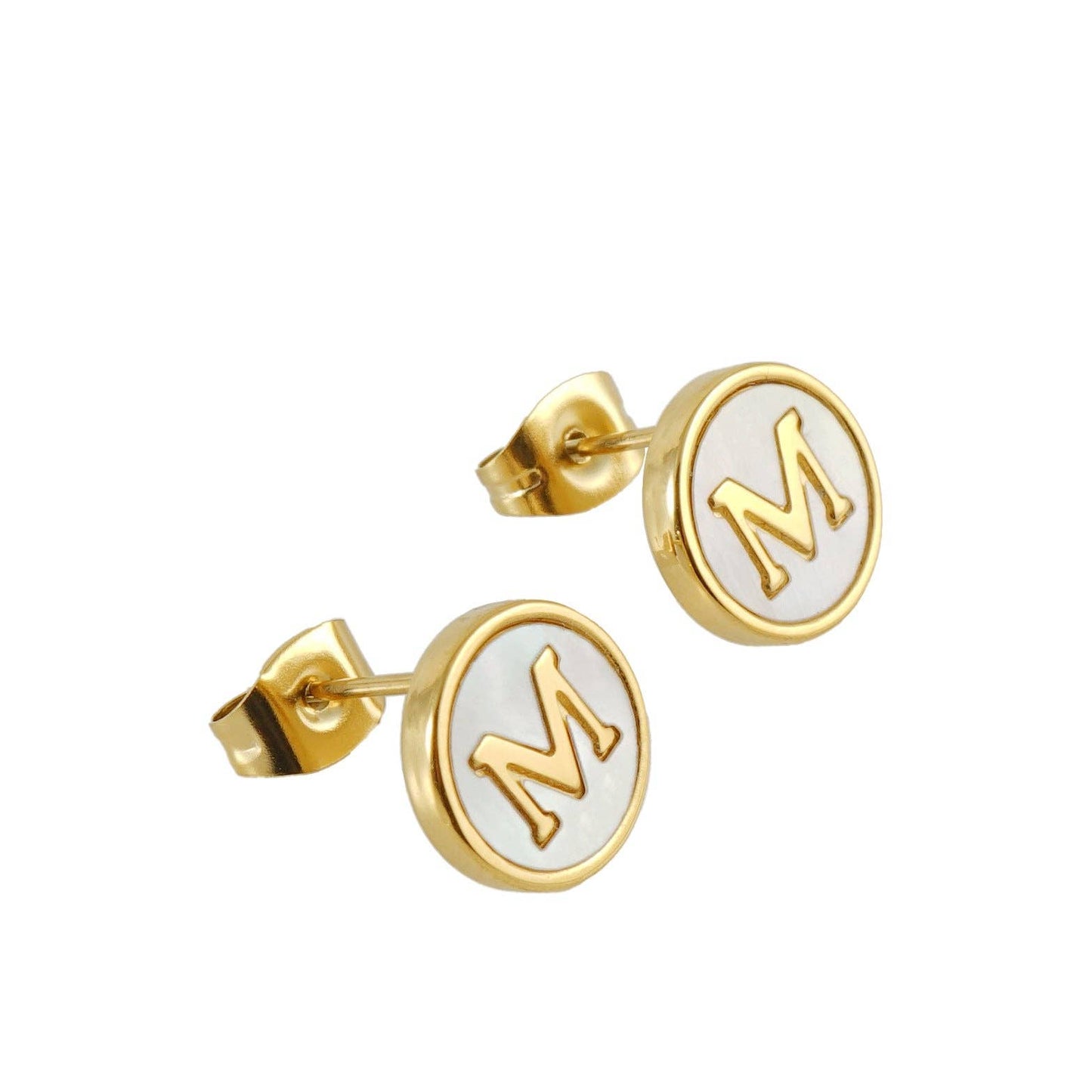 Shell Initial 18K Gold Plated Stainless Steel Ear Studs