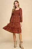 TIERED DRESS W/SMOCKING & LONG SLEEVE