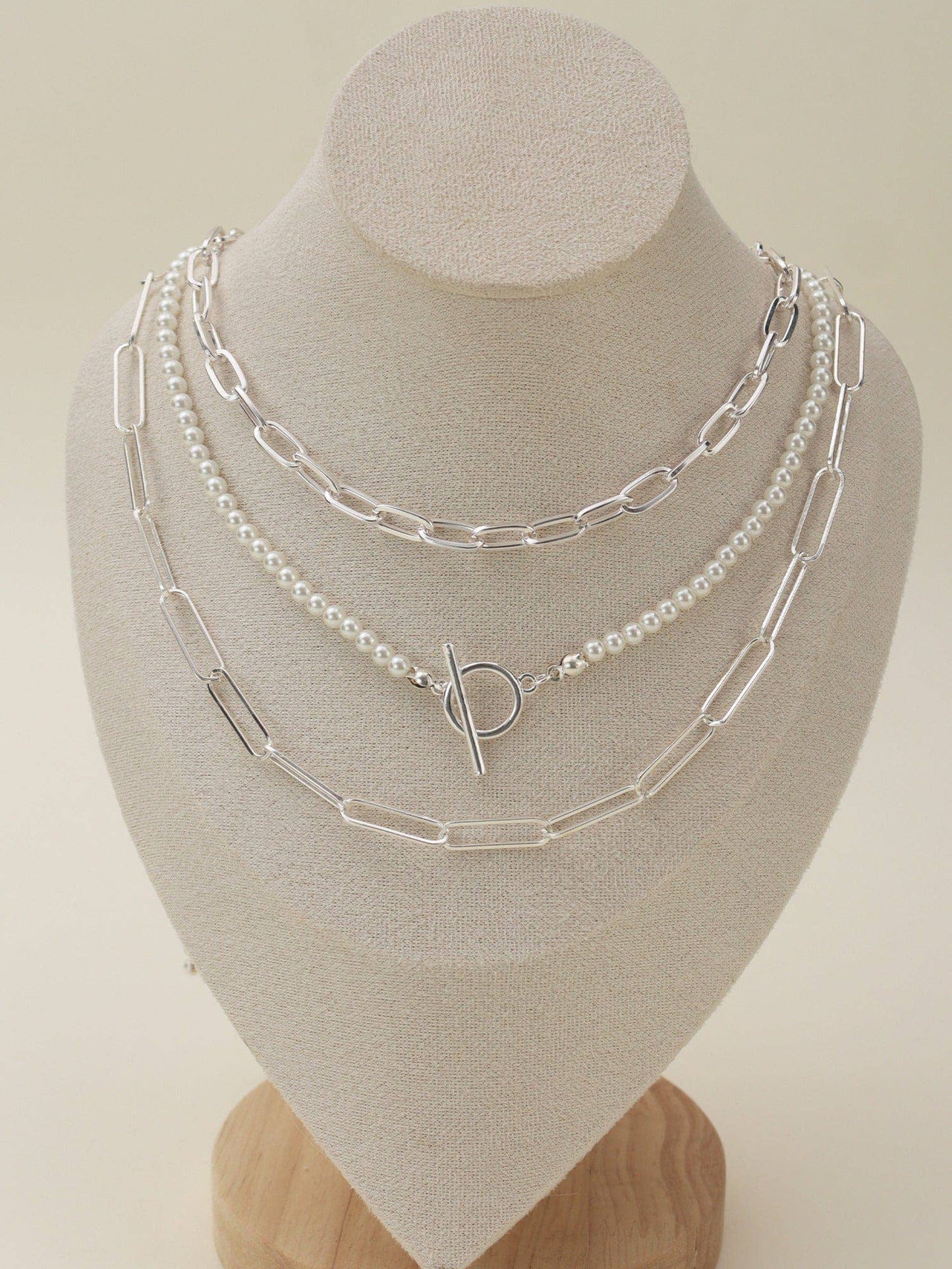 Multi Pearl Toggle Chain Necklace Set