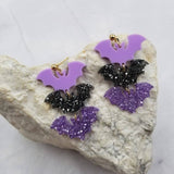 3 Bat Glitter Acrylic Earrings - Halloween