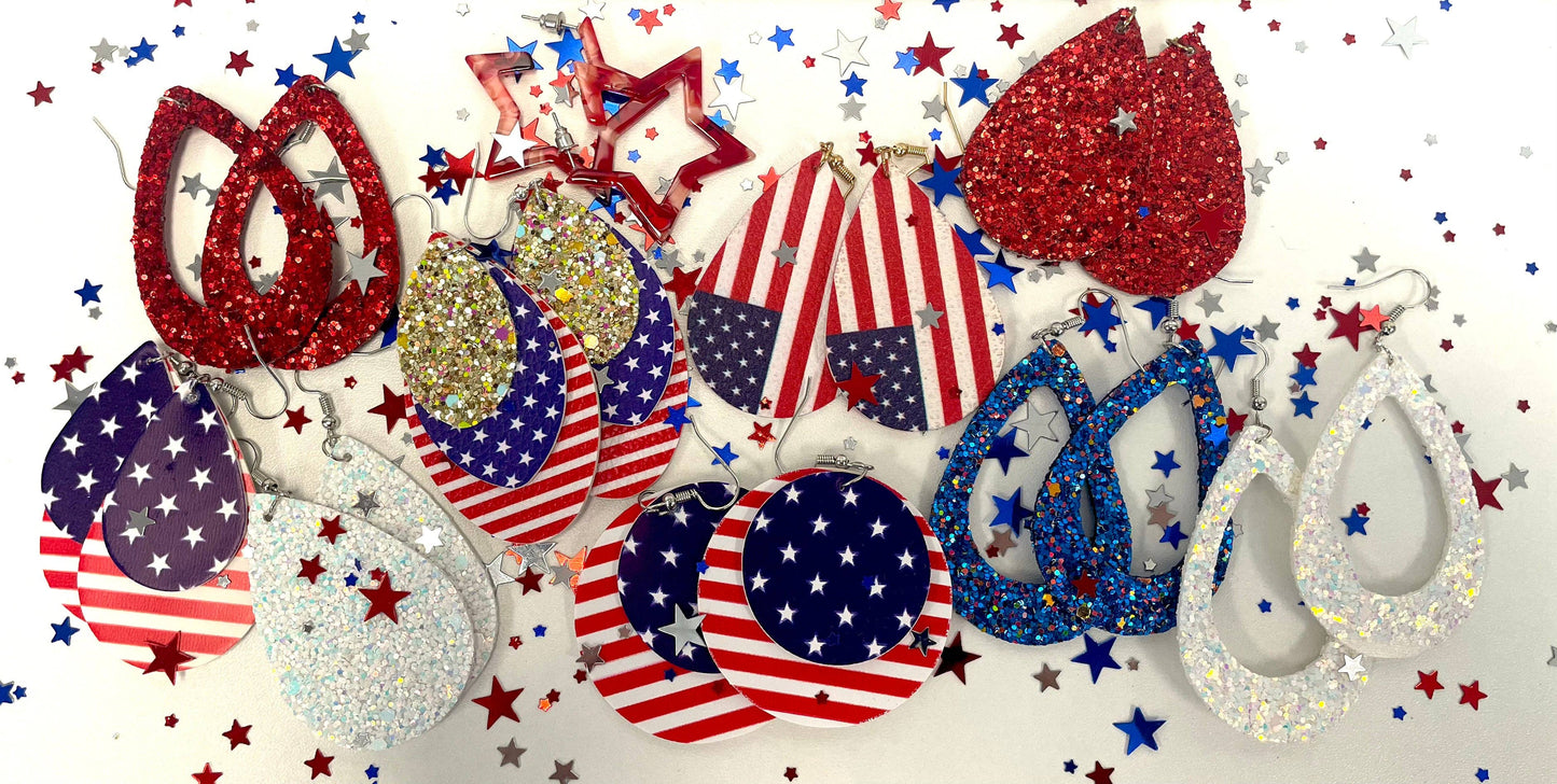 Patriotic Glitter Leather Earrings
