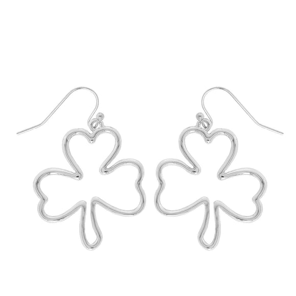 Saint Patrick's Day Shamrock Outline Metal Earrings: Silver