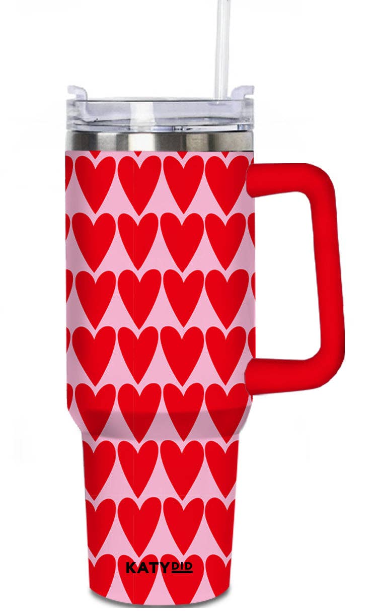 Girly Red Hearts Valentine's Day Tumbler with Handle: Light Pink