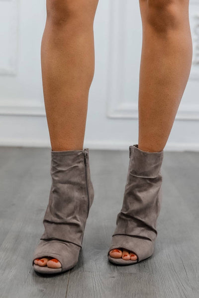 Slouchy Booties With Peek Toe: Taupe