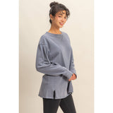 Mineral Washed Drop Shoulder Long Sleeve Tee-Navy
