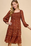 TIERED DRESS W/SMOCKING & LONG SLEEVE