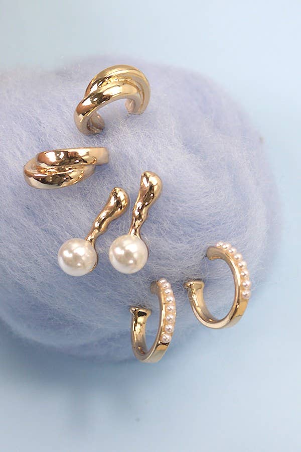 PEARL INTERWINED EARRING HUGGIE TRIO EARRINGS