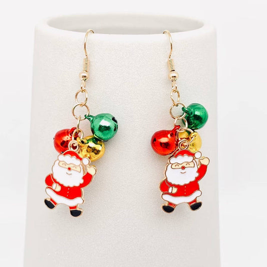 Christmas Jewelry Enamel Santa Bell Dangle Earrings