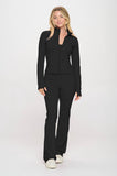 2 Piece Set Matching Flare jumpsuit Active Jacket: Black