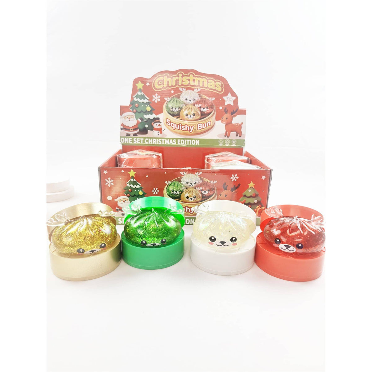 Christmas Reindeer Glitter Maltose Squishy Bun Toy