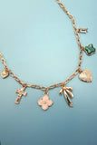 CHARM NECKLACE-GREEN CLOVER BOW CROSS HEART