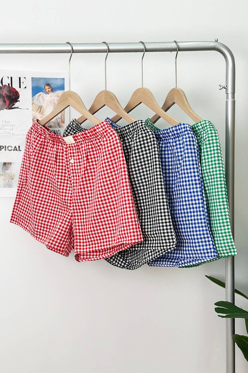 Gingham High-Rise Boxer Shorts: Blue