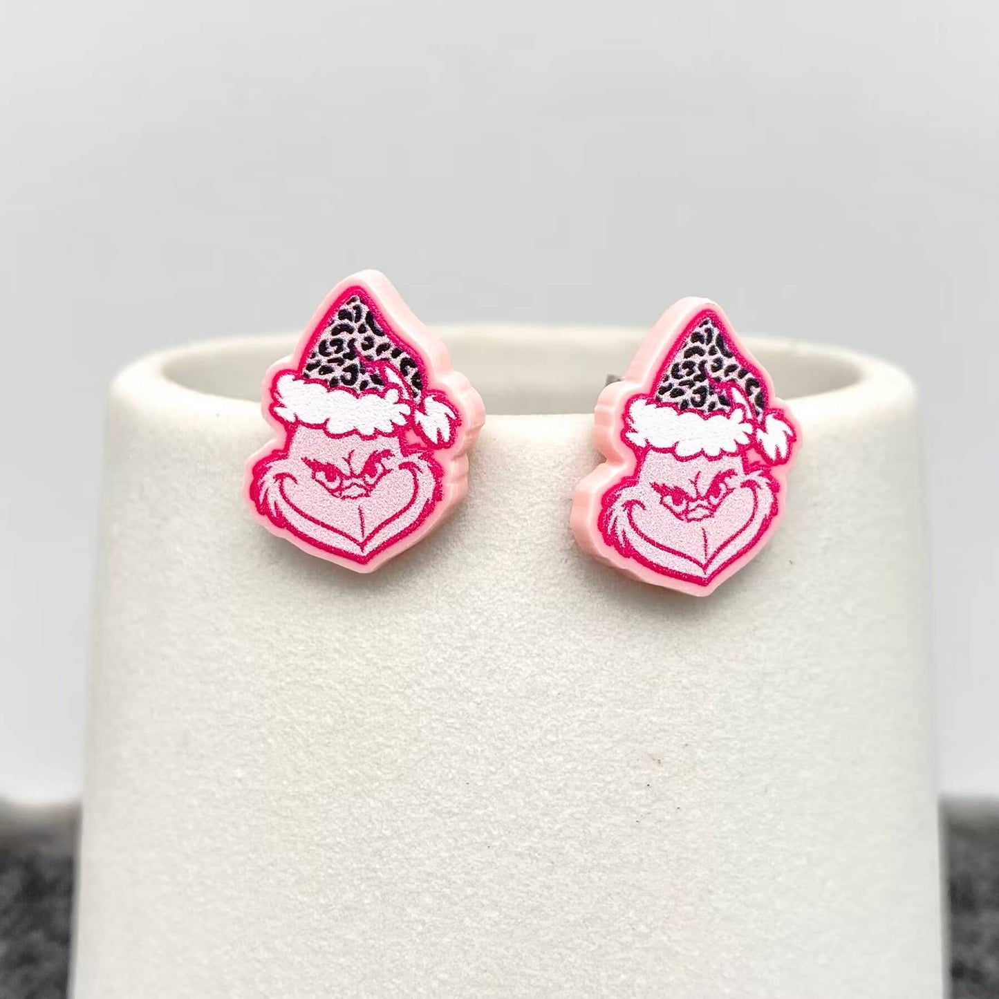 Christmas Jewelry Acrylic Pink guy Ear Studs