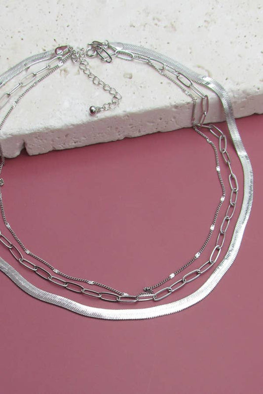 Multi layered herringbone snake link necklace