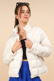 Solid Puffer Padded Warm Jacket: ECRU