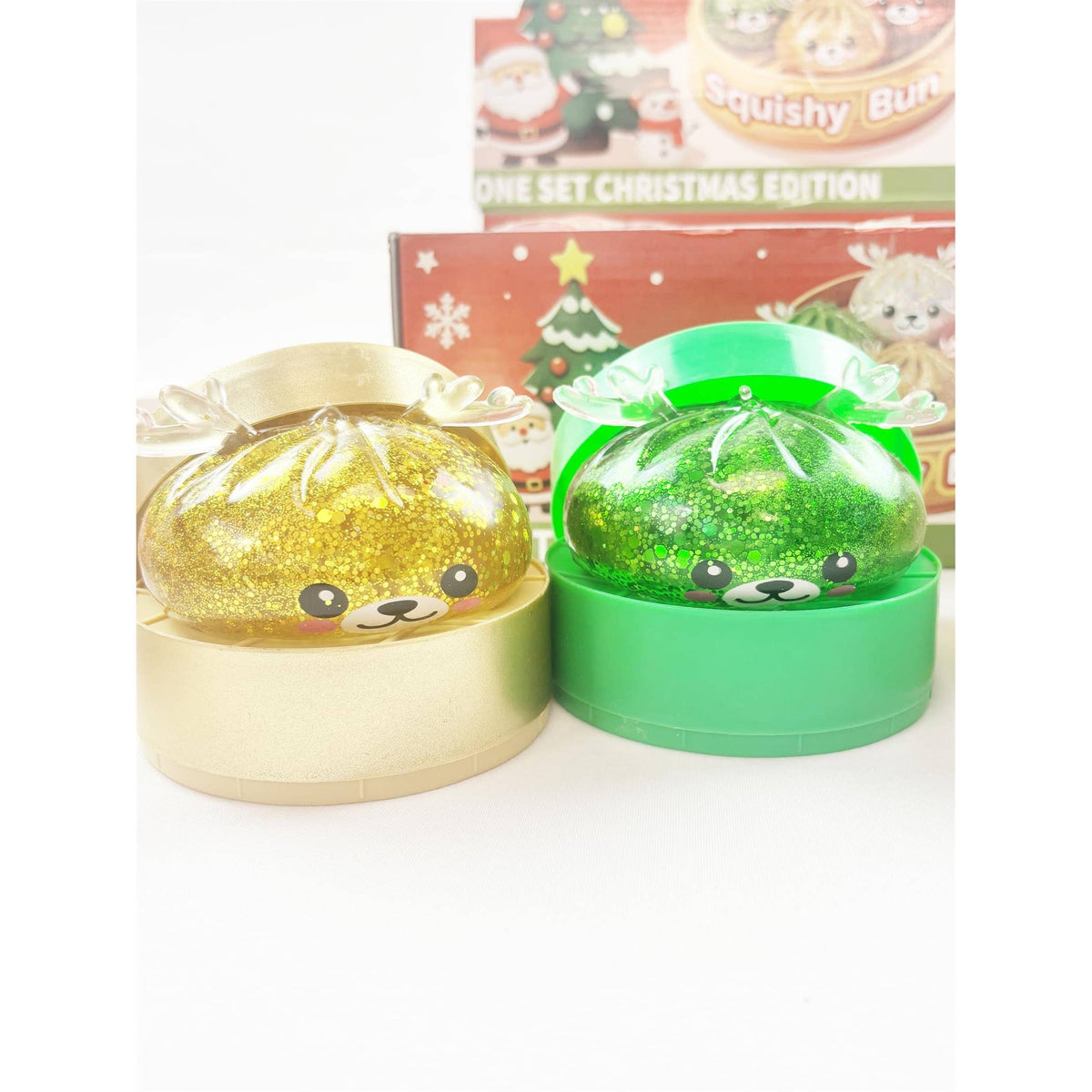 Christmas Reindeer Glitter Maltose Squishy Bun Toy
