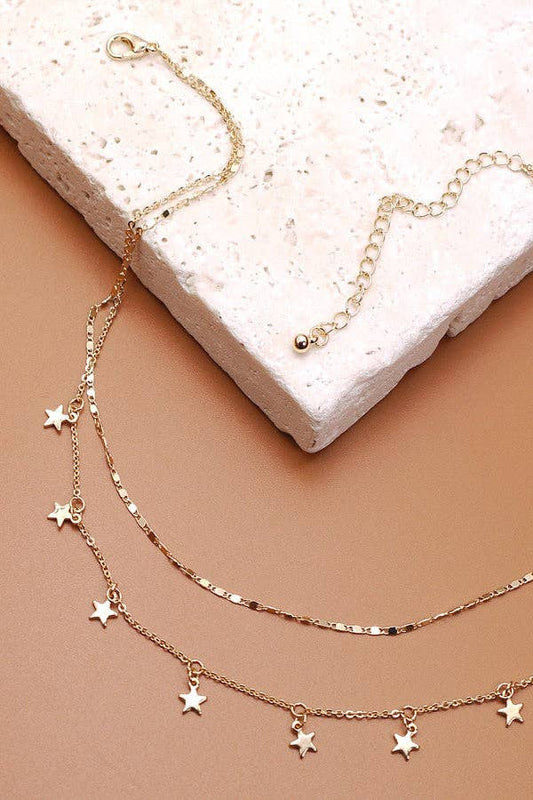 Delicate double layer star necklace