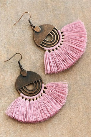 Boho chic fan/rainbow shaped tassel earrings